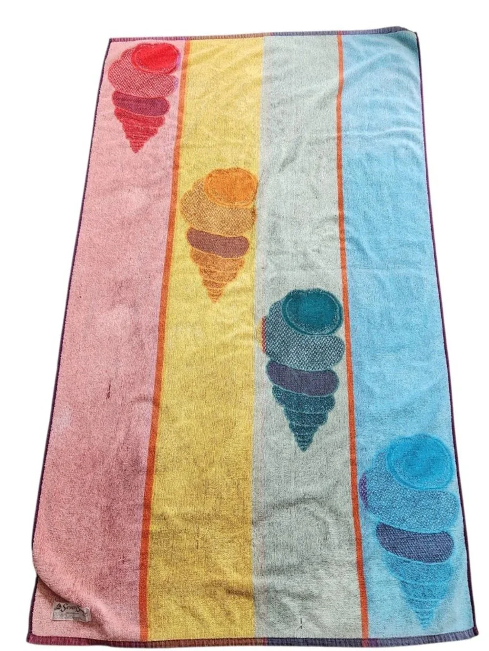 Vintage Striped Sea Shell Beach Towel Bold Retro Coastal Funky Bright 32 x 56